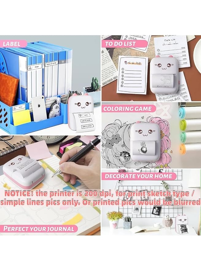 Mini Thermal Printer | Inkless Sticker Printer | USB APP Control Inkless Printer | Wireless Mini Pocket Printer for Labels, Stickers, Photos, Bookmarks, Cards, White - Robert errands 
