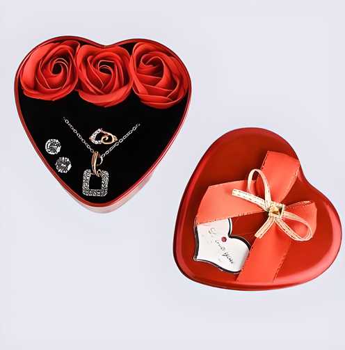 Floweraura Sparkling Love Adornments Jewelry & Artificial Flower in Heart Red Box Valentine's Gift - Robert errands 