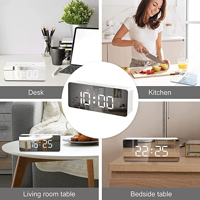 Digital Alarm Clock, LED Display Clock Best Makeup Bedroom Mirror Travel Alarm Office Bedroom Clock, Alarm Clock with Snooze, Dimmer Control, Support Battery Powered - Robert errands 
