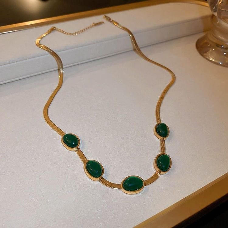 Oval Green Crystal Pendant Necklace Set With Bracelet - Robert errands 